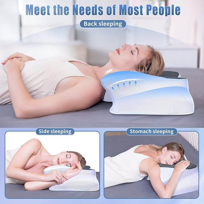 SAHEYER Cervical Neck Pillow, Memory Foam Pillow for Neck Pain Relief and Snoring, Ergonomic Pillow for Side Sleeper, 2 in 1 Orthopedic Pillow for Back and Stomach Sleeper, White
