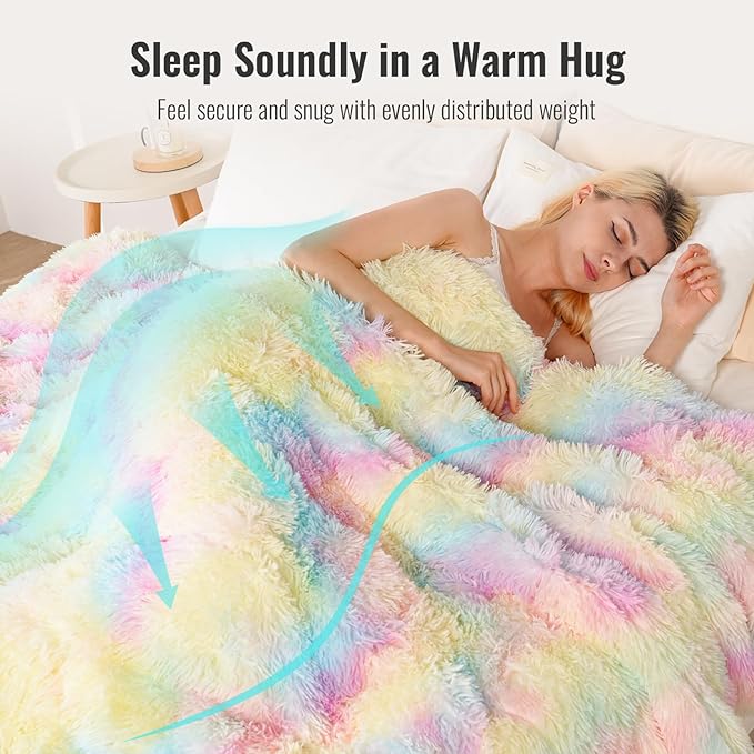 Uttermara Sherpa Fleece Weighted Blanket 12 lbs for Adults, Luxury Shaggy Faux Fur & Cozy Fluffy Sherpa Reverse Snugly Heavy Blanket, Twin Size Throw Blanket for Sofa Bed, 48 x 72 inches, Rainbow