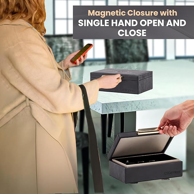 CKEYURE Key Box | Faraday Box for Car Keys | Car Key Signal Blocker Box | RFID Key Box | Key Holder | Key Safe | Signal blocking key box for car security | One Hand Operation (Black)