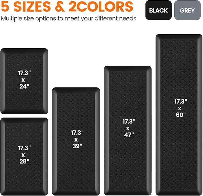 4/5 Inch Thick Anti-Fatigue Kitchen Mat Water Resistant Non-Slip Kitchen Floor Mat Ergonomic Comfort Standing Mat for Home Kitchen Office Laundry 17.3"x 39" Black