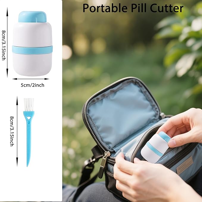 1/4 Pill Cutter with Storage, Professional 1/2 Pill Splitter for Small or Large Pills, Precise & Easy Stainless Steel Blade(Blue)