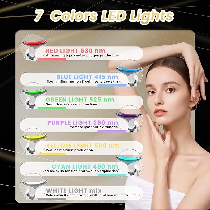 Portable Facial Massager, Multifunctional Facial Skin Care Tools, Face and Neck Massager, Face Sculpting Tool, 7 Color Led Face and Neck Beauty Device for Home Use