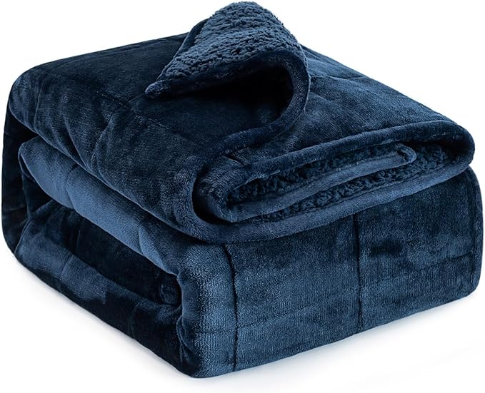 Lofus Weighted Blanket for Adults(15 lbs, 60" x 80"), Queen Size Heavy Blanket Machine Washable, Soft Weighted Blankets for Stress Relief and Sleep Promotion-Navy Blue