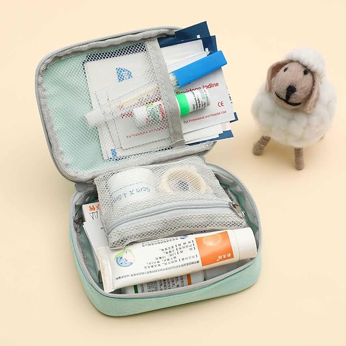 Small Empty First Aid Bag, Compact Travel Medicine Pouch Double Zippers Cute Pill Pocket for Travel Home,Green