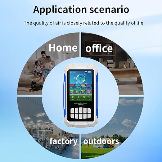 Air Quality Detector Ionizer Meter Alarm Function Portable Air Tester with Negative Ion Concentration Temperature Humidity VOC PM2.5 PM10 CO CO2 for Home Car Office (White)