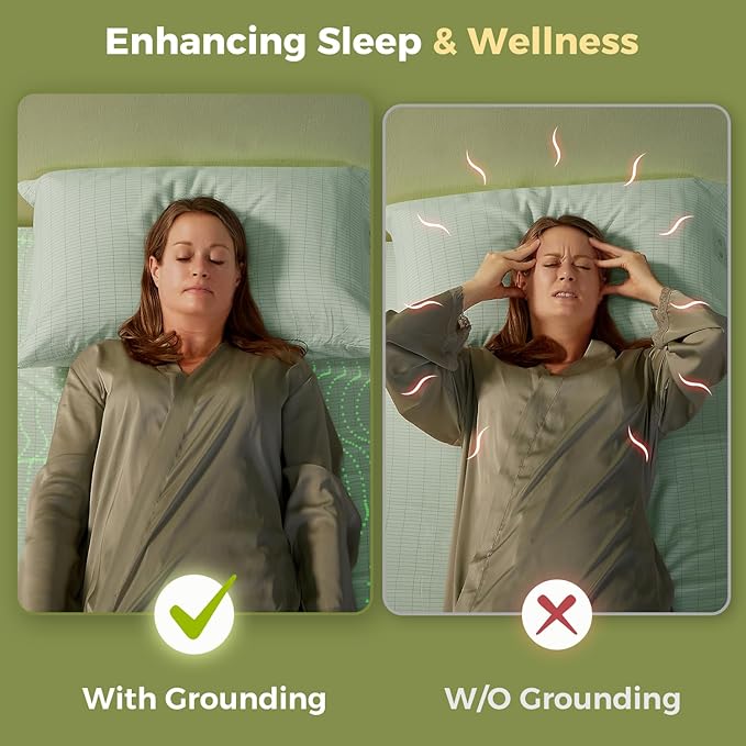 Grounding Sheets, 90% Viscose Derived from Bamboo 10% Silver Infused Cooling Sheets, 15 Deep Pocket Grounded Fitted Sheets Only, Green Queen-60"x80"x15"