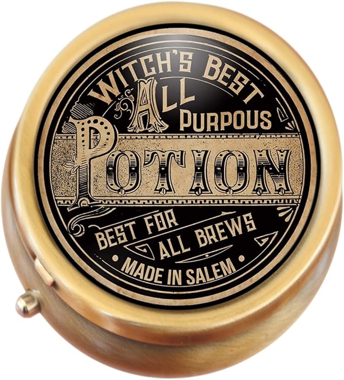 Witch's Best Potion Brass Round Pill Box