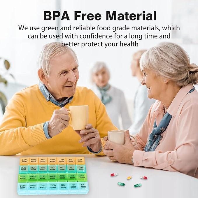 Monthly Pill Organizer, Once a Day, 4 Weeks a Month, 28 Days in a Large Pill Box, Portable for Travel, can Hold a Large Amount of Vitamins, Supplements, Fish Oil, and Medication (White)