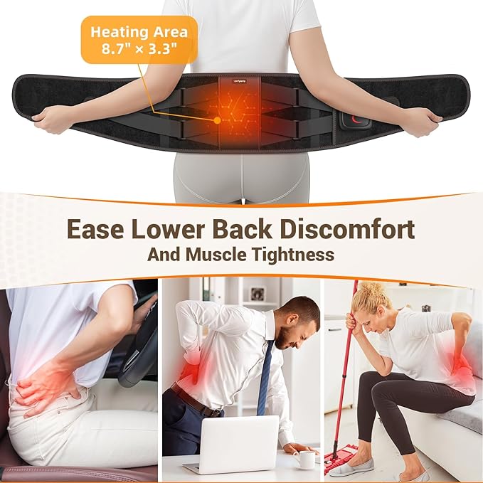 Comfytemp Far Infrared Cordless Heating Pad for Back, FSA Eligible HSA, 17 Tourmaline Stones FIR Wireless Portable Rechargeable Electric Wearable Lower Back Heat Belt Wrap,3 Heat 15-45mins(No Massage)