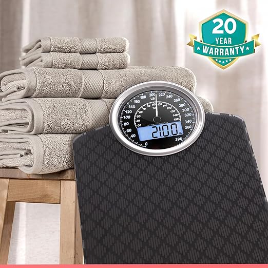 Adamson Hybrid 2-in-1 Analog & Digital Weighing Scale for Body Weight up to 400lbs + Thick Tempered Glass + Extra Large Display + Easy to Read Digital Bathroom Scale + New Version - Black Diamond
