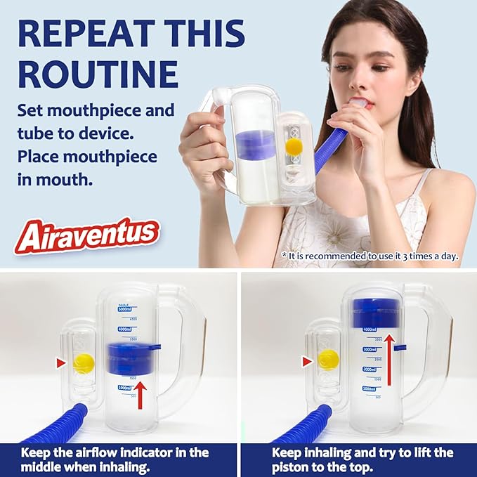 Incentive Spirometer Adult, Flutter Breathing Exercise Device for Lungs, Deep Breathing Trainer for Adults - 5000ml Volume Measurement with Flow Rate Indicator
