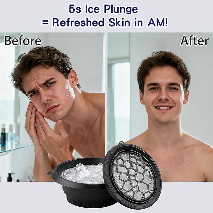 Foldable Face Bowl for Ice with Built-in Ice Tray & Hanging Hook - Collapsible Silicone Facial Bath Bowl for Cold Plunge Therapy, Skin Tightening, Pore Minimizing - Portable for Home, Travel(Black)