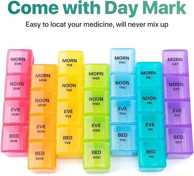Sukuos Weekly Pill Organizer 7 Day 4 Times a Day, Moisture-Resistant Large Daily Pill Box Medicine Cases for Vitamin/Fish Oil/Supplements (Pink)