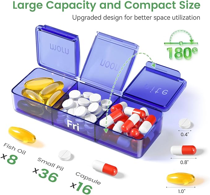Pill Organizer 3 Times a Day, Daily Pill Box 7 Day, Weekly Cases Medicine Organizers to Hold Vitamins and Medication