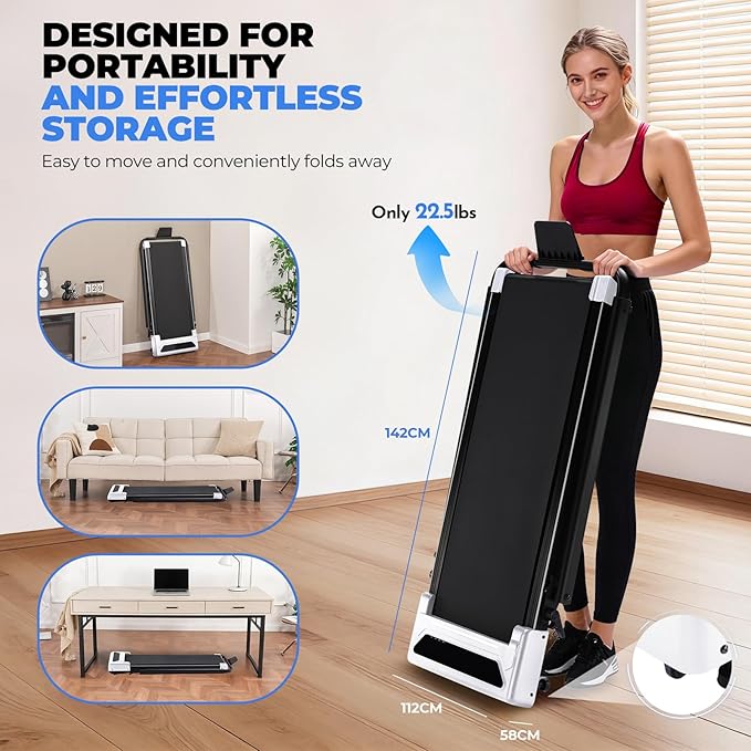GTPLAYER Walking Pad Treadmill with Adjustable Height Handle Bar, 3HP Quiet Foldable Under Desk Treadmill, Portable Treadmills for Home 350LBS with Remote Control LED Display