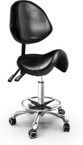 TASALON Saddle Stool with Back Support Ergonomic Adjustable Stool with Wheels - Swivel Salon Cutting Stool for Kitchen, Salon, Spa, Tattoo, Pedicure, Massage -Esthetician Chair – Black
