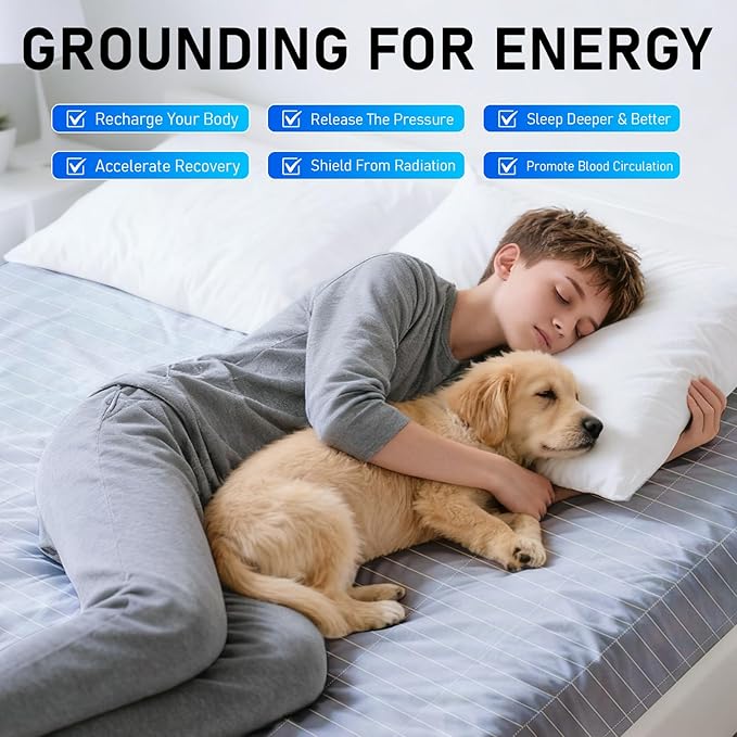 Grounding Sheets, 90% Organic Cotton+10% Pure Silver Fiber, Grounding Well Bed Sheets for Improved Sleep & Wellness, 15" Deep Pocket Grounded Sheets Fitted Earthing Sheets(Gray, King)