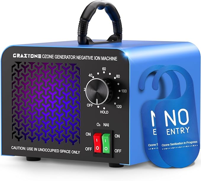 120,000mg/h Ozone Generator, High-Capacity Ozone Odor Eliminator with Negative Ion, Ozone Machine Odor Removal for Car, Home, Pets, Smoke, Commercial/Industrial Use - Covers Up to 6,000 Sq.Ft