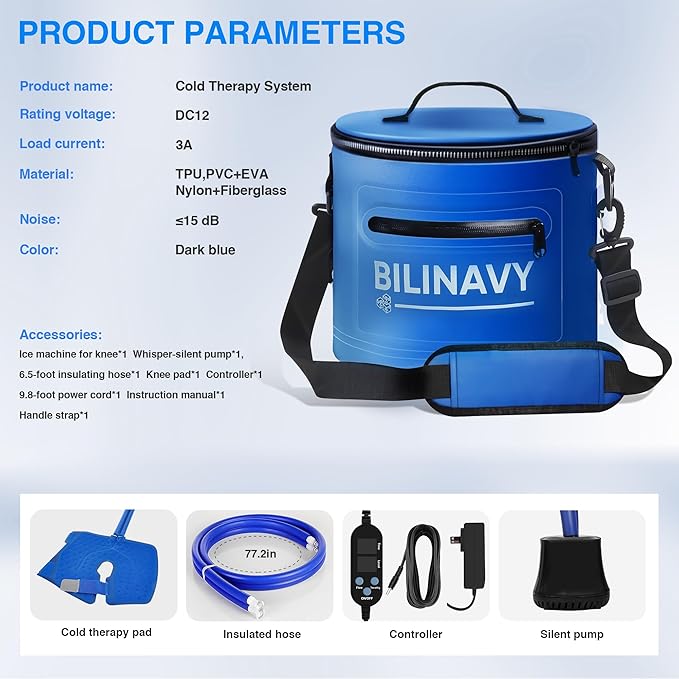 Cold Therapy Machine, Portable Ice Therapy Machine for Knee After Surgery with Programmable Timer & Flow Rate, Quiet Pump, Knee Pad, Cold Therapy Unit for Long-Term Relief and Recovery, Deep Blue