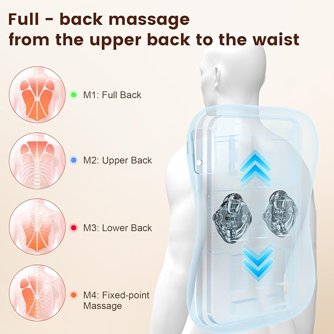 Back Massager Neck and Shoulder with Heat Up and Down Rolling Massage for Pain Relief Deep Tissue Lower Back Massage Electric Shiatsu Office Home Car Gift