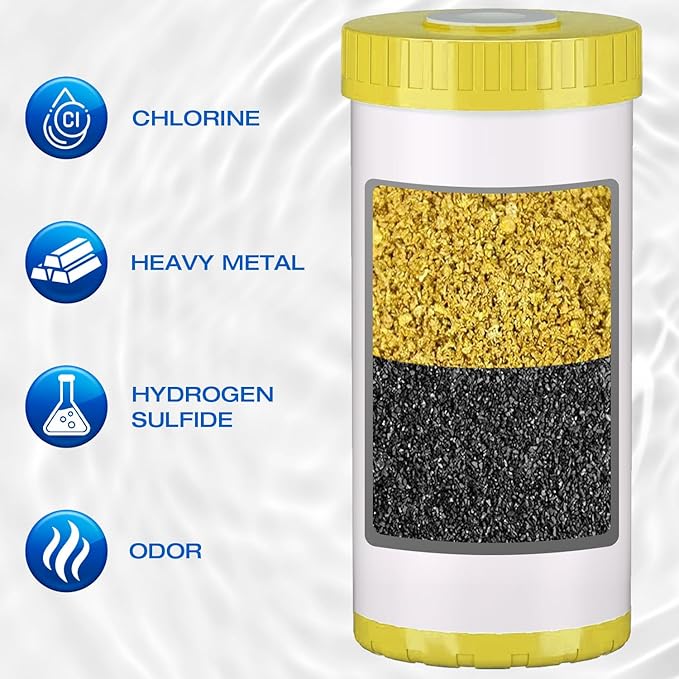 H&G Lifestyles 10" x 4.5" Whole House KDF and Carbon Water Filter, Reduce Chlorine Heavy Metal Improve Water Taste,Compatible with 84637, WPX5BB97P, PC10, 355214-45, 355215-45, WP10BB97P, WP5BB97P
