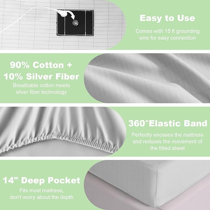 Grounding Sheets California King Premium Cotton for Healthy Sleep Therapy, Deep Pocket Grounding Fitted Sheets Includes Grounding Cord (Beige, California King -72"x84"x14")