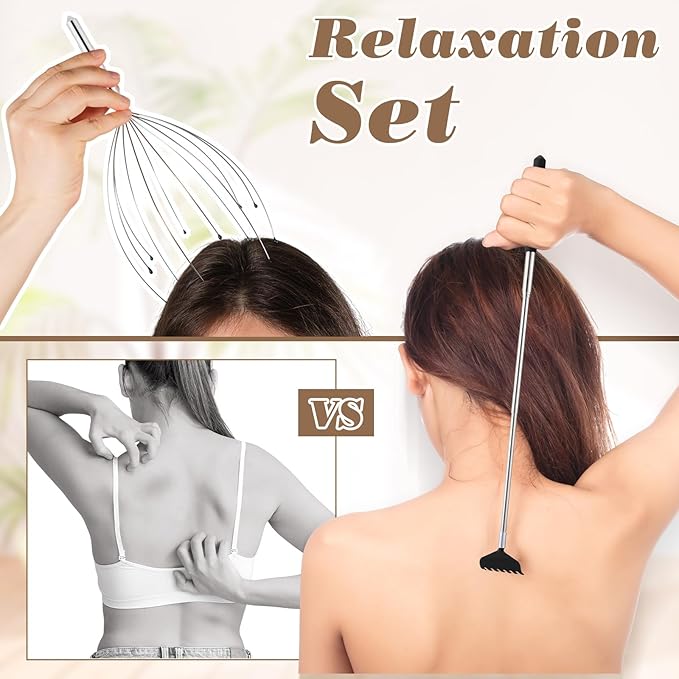 Hoolerry 24 Sets Massage Gifts Head Massager Back Scratcher Fingers Head Scratcher Manual Scalp Massager Valentine's Day for Body Home Office Spa Stress Relief Relaxation Women Men(Black, White)
