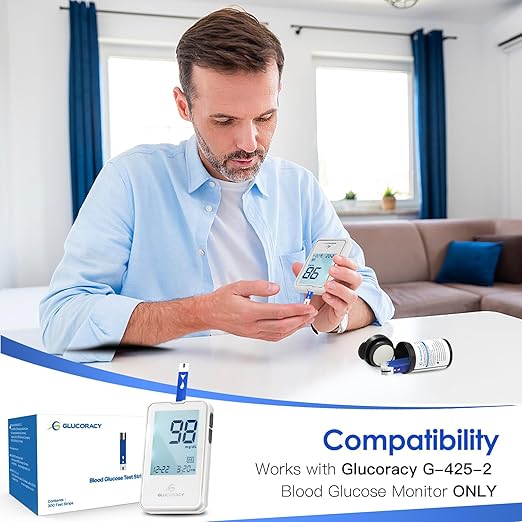 Glucoracy 300 Counts Blood Glucose Test Strips G-425-2/G-425, Self Diabetes Blood Glucose Testing, No Coding Required, Only Works with G-425-2/G-425 Blood Sugar Monitor, 300 Pieces