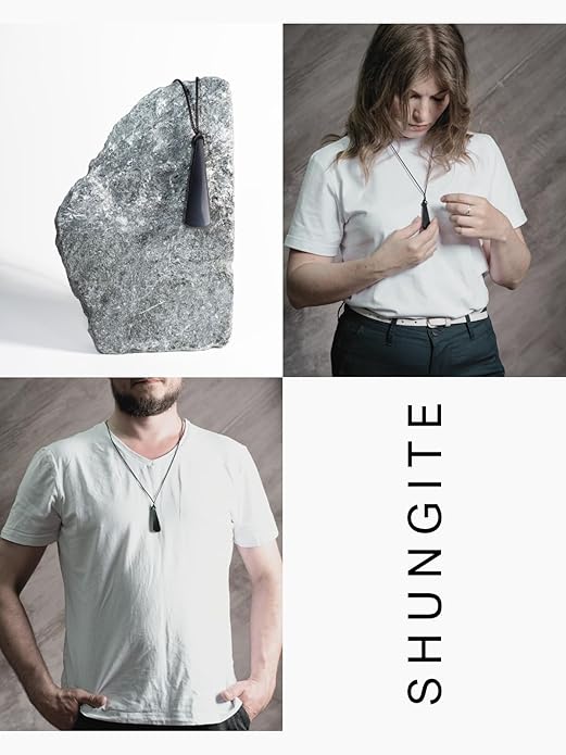 Shungite Pendant Necklace - Harmonizing Shield Defense - Wearable Shungite Crystal for Stress Down and Vitality Up - Shungites Stones from Russian Mine