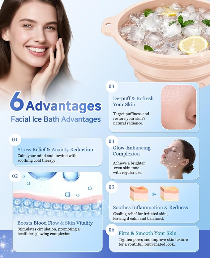 Face Ice Bath Bowl with Built-in Ice Tray for Cold Therapy, Collapsible Silicone Face Bowl for Ice Skin Tightening & Puffiness Reduction, Ideal for Home Use