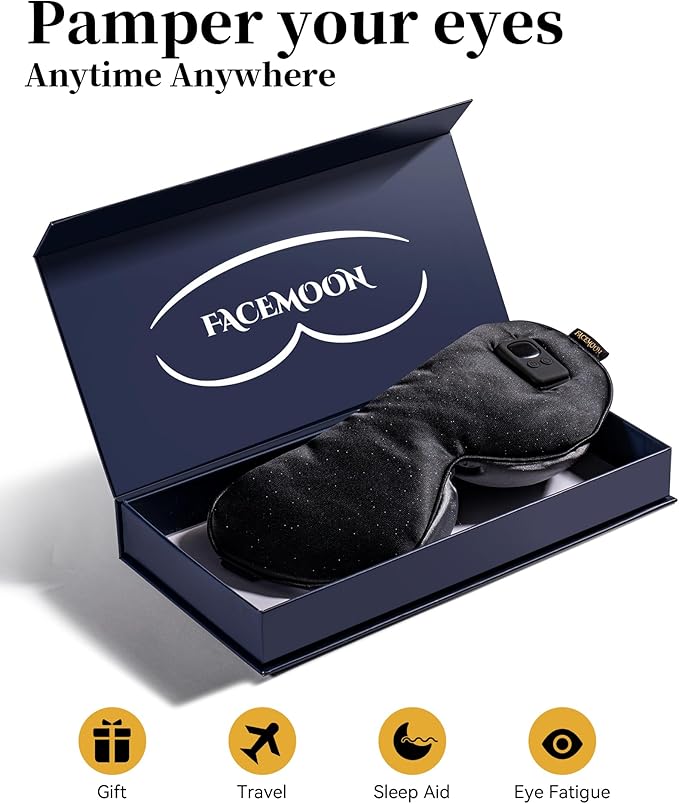 Heated Eye Mask for Dry Eyes - Warm Compress for Digital Tired Eyes, Stye Relief - Cordless, Adjustable Heat & Timer Settings - Airplane/Road Travel, Sleep aid, Office nap Black