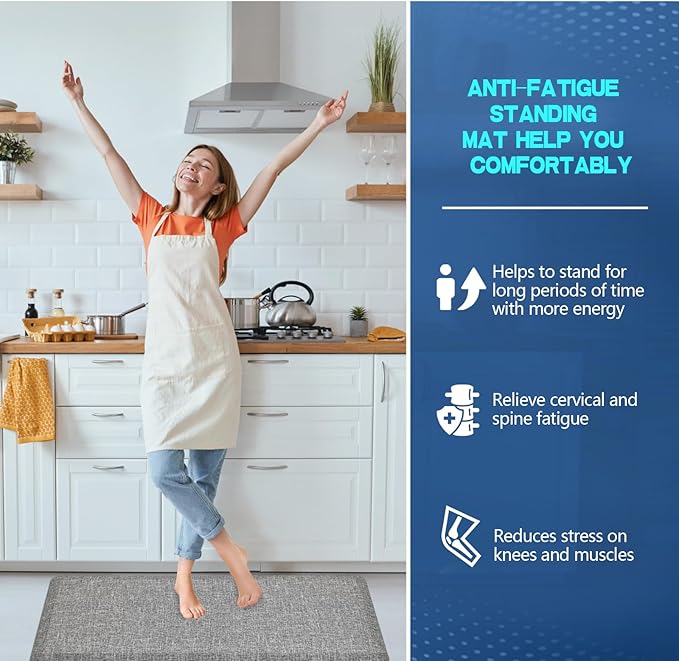 Anti Slip 3/4 inchs Anti Fatigue Kitchen Floor Mat, Ergonomic Comfort Standing Mat, Waterproof Kitchen Runner for Home, Kitchen, Office, Laundry, Garage (Light Gray, 24" x 70" -0.75")