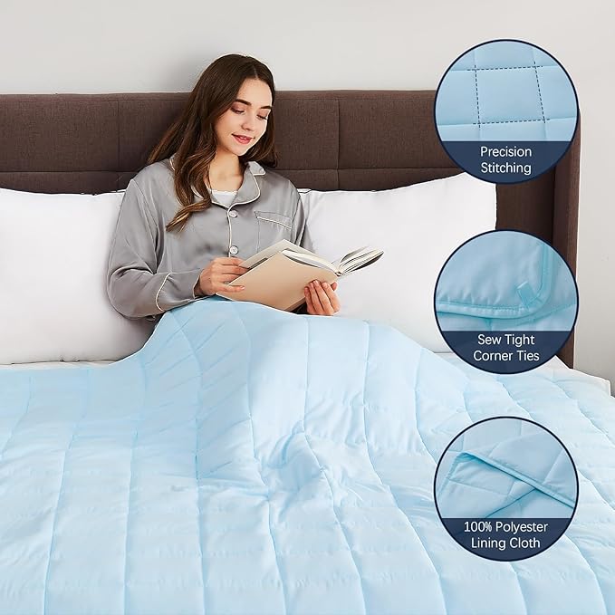 CuteKing Weighted Blanket for Adults: Weighted Blanket with Premium Glass Beads - Breathable Heavy Blanket for Comfort Sleep - Thick Blanket for Adult All Season (20lbs, 48"x72", Light Blue)