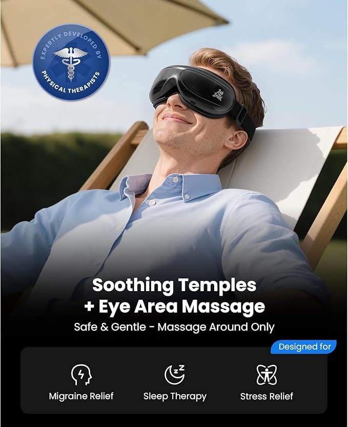 BOB AND BRAD Eye Massager with Heat Compress, EyeOasis 2 Eye Massager with Heat for Dry Eye Relief, Temple Massager for Migraine Relief, Electric Headache Massagers for Stress Relief