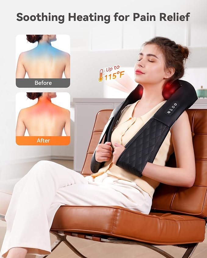 Shiatsu Neck and Back Massager, Corded Electric Neck Massager with Heat for Pain Relief Deep Tissue 4D Kneading Shoulder Massager Pillow for Whole Body Relaxation, Gifts for Mom Dad Friends