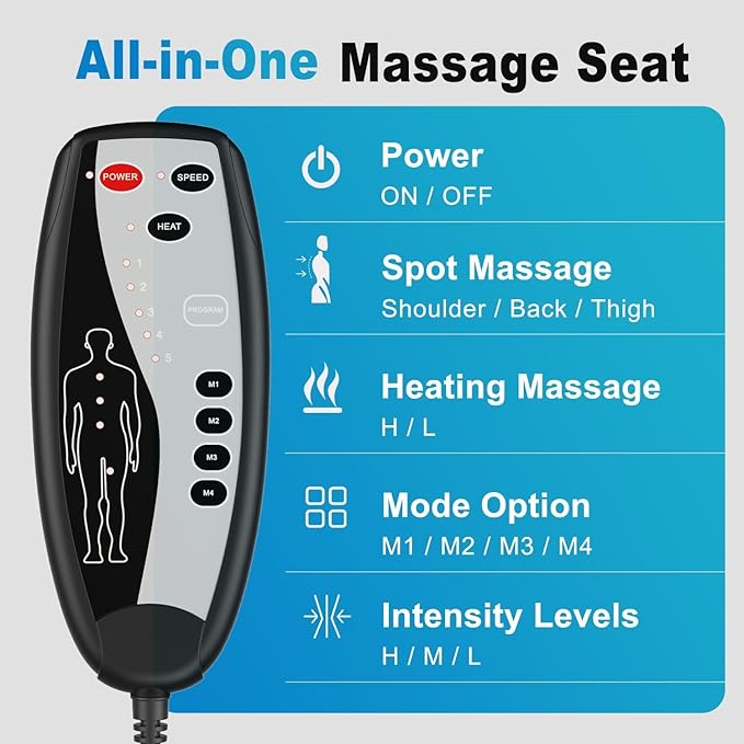 SLOTHMORE Back Massager with Heat Seat Massager for Full Back with 8 Vibrating Motors and 2 Heat Levels, Massage Chair Pad with Lumbar Support Suitable for Office/Home/Gift