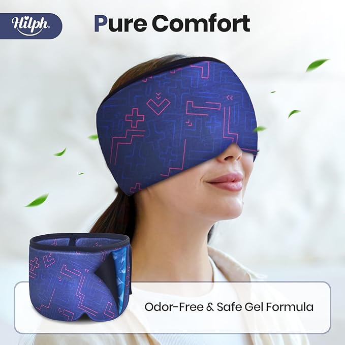 Hilph Adjustable Migraine Relief Cap with Thickened Gel Cold Compress, Headache Relief Cap, Face Cooling Mask Gel Head Wrap for Tension, Stress & Hangover, Soothing Gifts for Women Men Blue