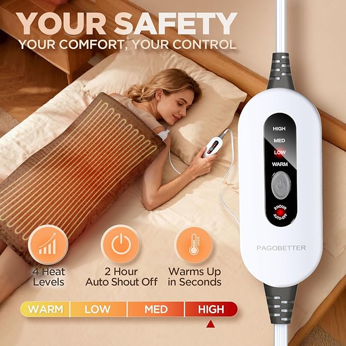 17''x33'' XXXL King Size Heating Pad with 4 Temperature Settings & 2 Auto-Off Countdown Timers, Pain Relief for Back/Neck/Shoulders/Abdomen/Legs, Christmas Gifts for mom dad (Brown)