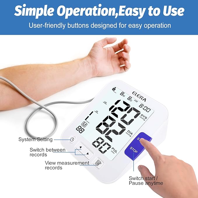 ELERA XL Cuff Blood Pressure Monitor (13-21" for Big Arms) - Large Screen, Automatic Upper Arm for Home Use, Backlight Display, 2 Users