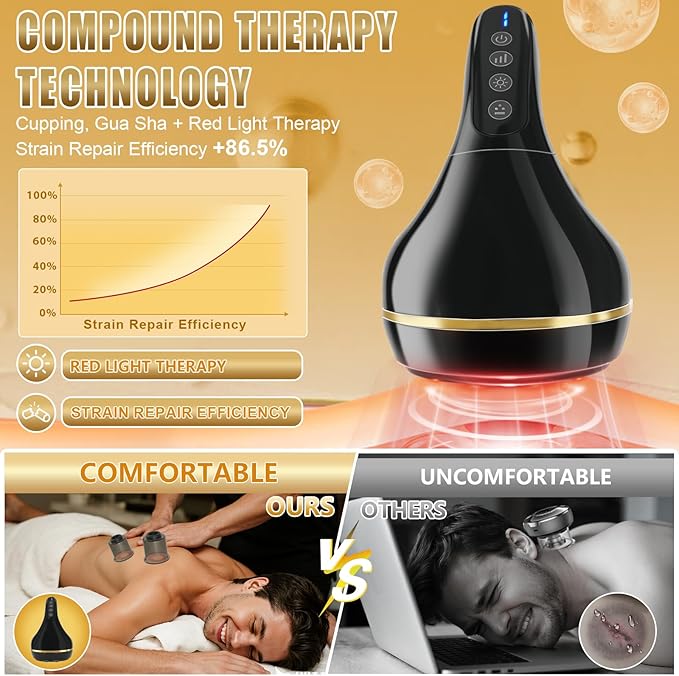 Upgrade 8-in-1 Cupping Kit for Massage Therapy【TOP.1 Germany Control System-100% Smart Massage】【Gua Sha +Red Light Therapy】【NO.1 Split Design】Cupping Set for Targeted Pain Relief,Knots (Black)