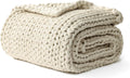 YnM Cotton Weighted Blanket, Handmade Chunky Knitted Design, Soft and Cozy, Temperature Regulating and Breathable, Machine Washable Throw for Sleep or Home Decor (Cream White, 80x84 Inch, 35lbs)