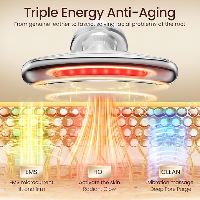 Face and Neck Massager, Handheld Red Light Therapy -7 Color LED Facial Beauty Device with 3 Beauty Modes USB Rechargeable Face Sculpting Wand Tool for Home & Personal Skin Care