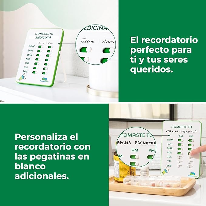 Medication Tracker & Pill Reminder | Visual Reminder Alarm | 7 Day AM PM Medication Reminder | Take and Slide | No More Second-guessing or Double-dosing | Perfect for The Elderly (Two Column Spanish)