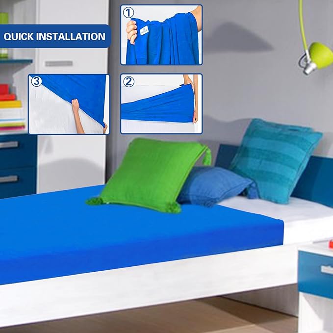 Sensory Sheet for Kids Special Needs Bed Sheet Breathable and Stretchy (Blue, Full)