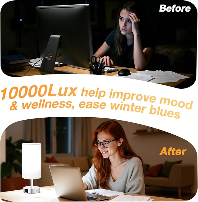 Dicoool Light Therapy Lamp 10000 Lux, Sun Lamp with Remote, 3 Color Temperature & Stepless Dimming, White Happy Sunlight Lamp, Daylight Lamp for Home, Office, Decoration Use As Lift Mood, Happy Life