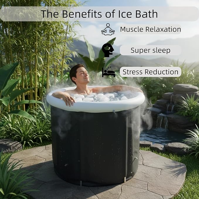 105 Gallon Portable Ice Bath Tub with Lid, Foldable Cold Plunge Pool for Full Body Cooling, Large Capacity Ice Soaking Tub for Indoor and Outdoor Use