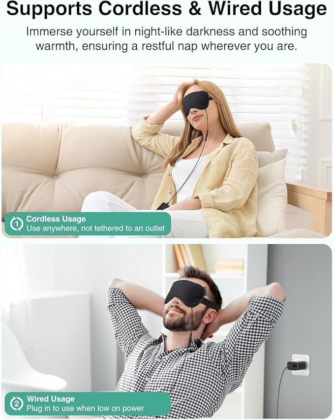 Heated Eye Mask for Dry Eyes, Electric Eye Mask with 2500mAh Battery, Washable Cover, Warm Eye Compress for Sleep and Relaxation, Rechargeable
