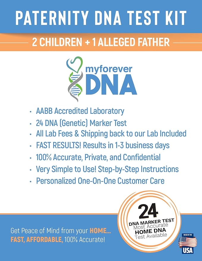 Home Paternity DNA Collection Kit (2 Children + 1 Alleged Father) | 24 DNA (Genetic) Markers Tested | All Lab Fees & Shipping Included | Experience Excellence with My Forever DNA