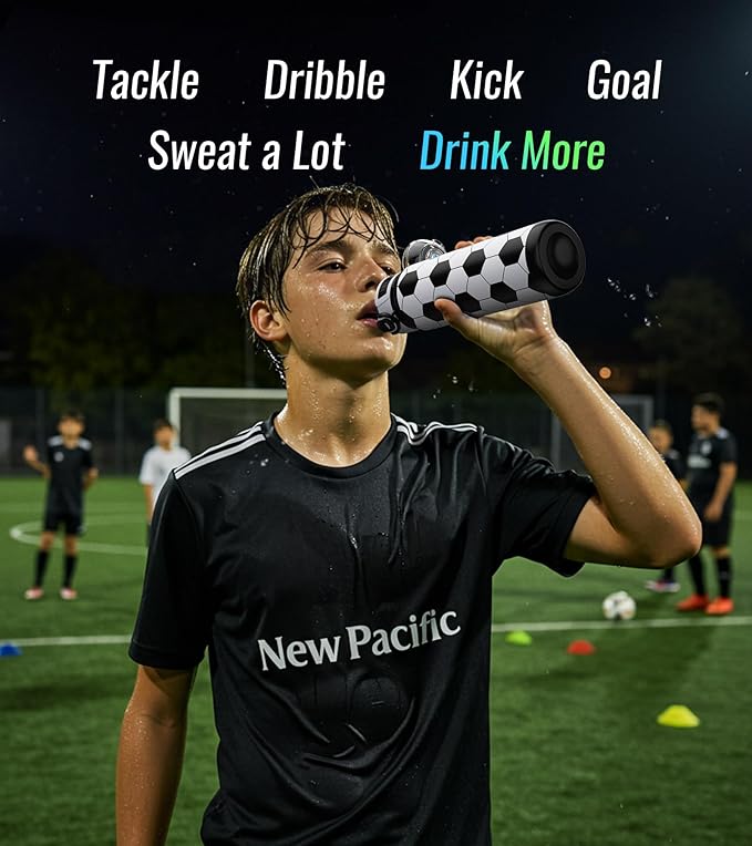 32oz/1L Sport Water Bottle, Light Tritan, Quick-Open Chug Lid/Straw 2-in-1, Leak-Proof, Dishwasher-Safe, BPA-Free, Drop-Resist & Scratch-Resist for Travel/Gym/Office/Fan Gift (Soccer)