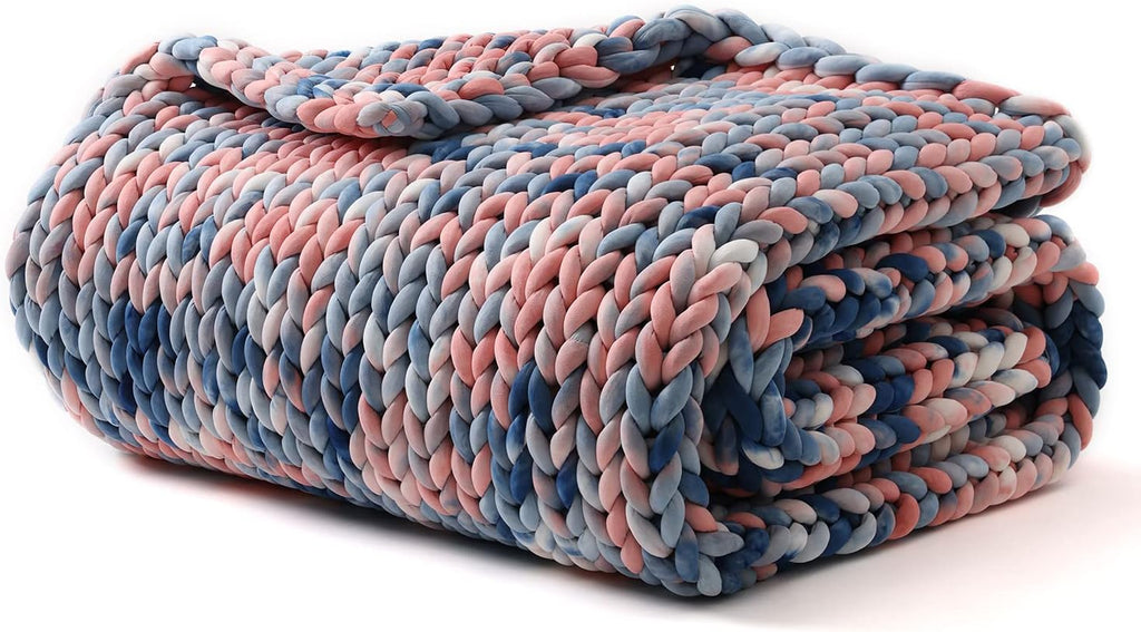 YnM Weighted Blanket, Handmade Chunky Knitted Design, Soft and Cozy, Temperature Regulating and Breathable, Machine Washable Throw for Sleep or Home Decor (Pink Sky Tie-Dyed, 80x87 Inch, 25lbs)